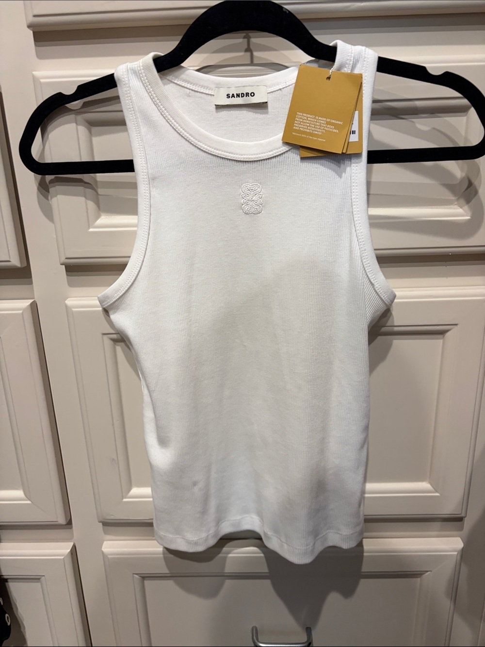 Sandro White Ribbed Crewneck Tank